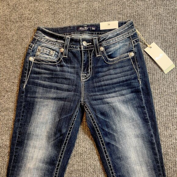 Miss Me Womens 26 X 34 Paisley Dreaming Mid Rise Bootcut Stretch Jeans Dark Wash - Picture 6 of 16